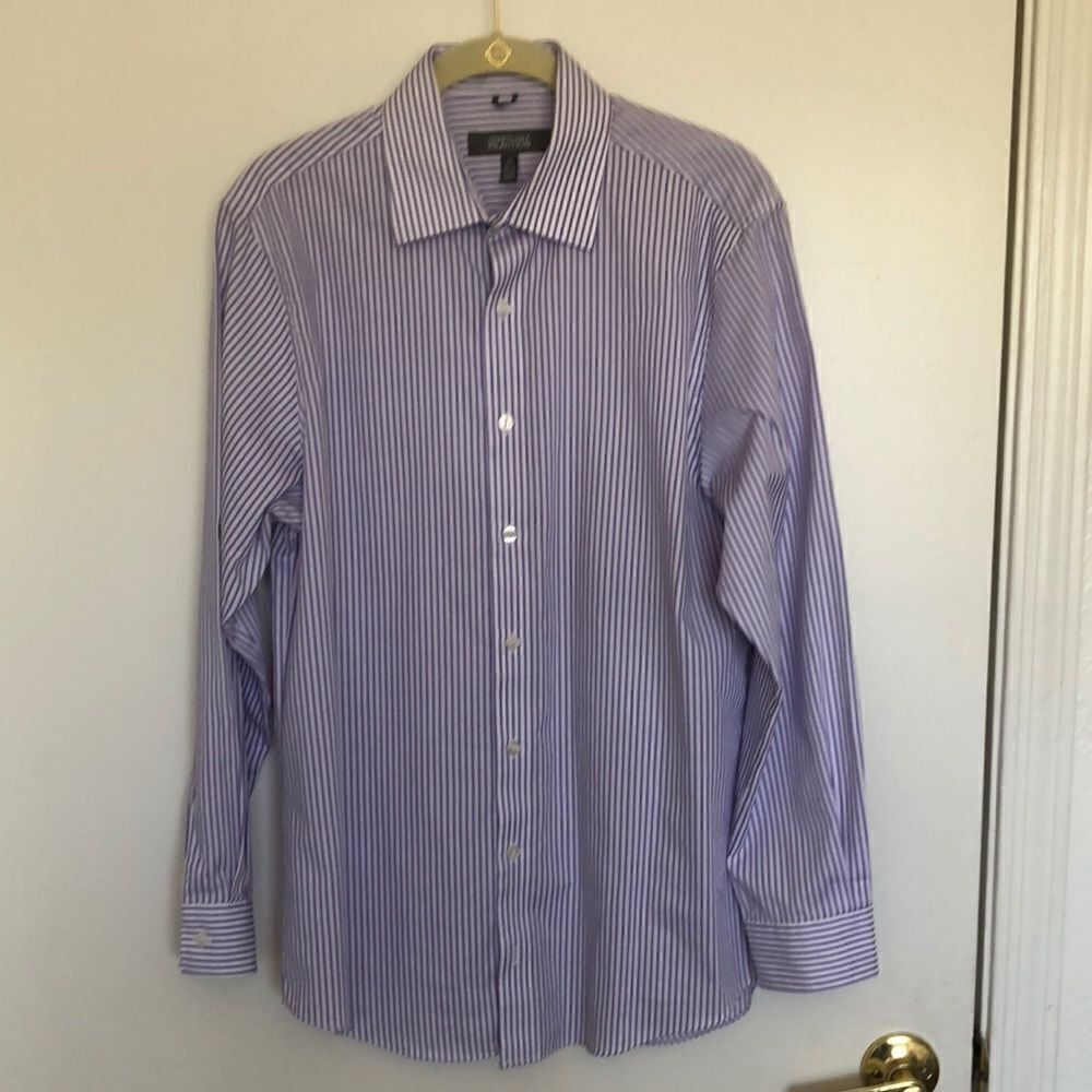Kenneth Cole Reaction Long Sleeve Button Down Shirt Size M White/purple